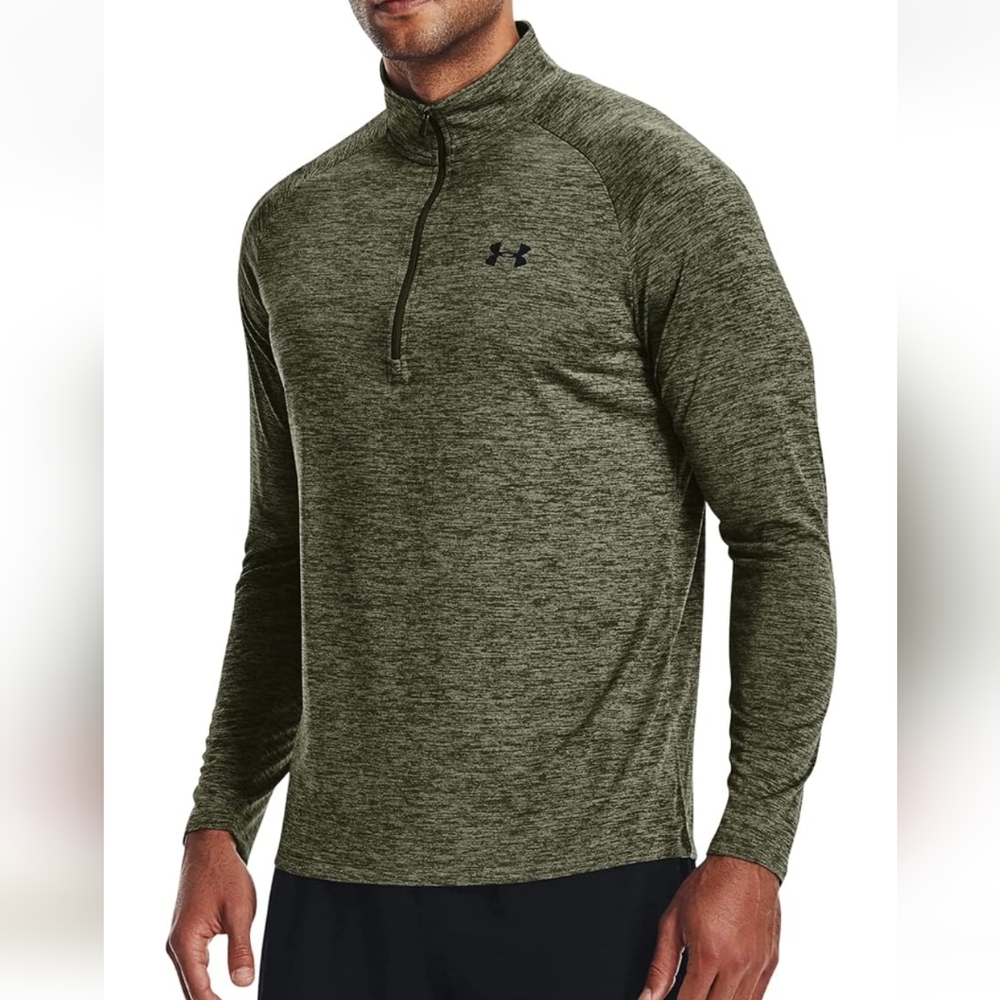 Green Men's UA Tech 1/2 Zip Long Sleeve